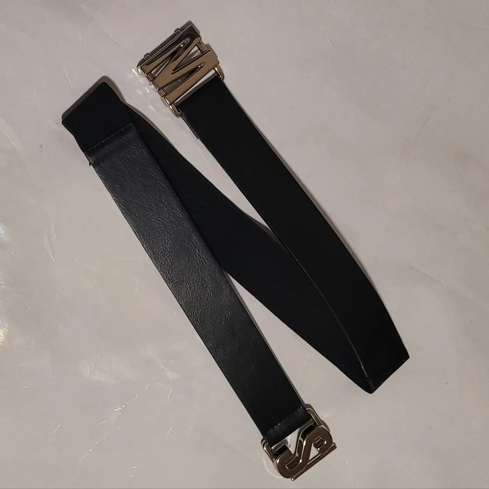 Steve Madden Logo Interlock Stretch Belt Black Size L XL New